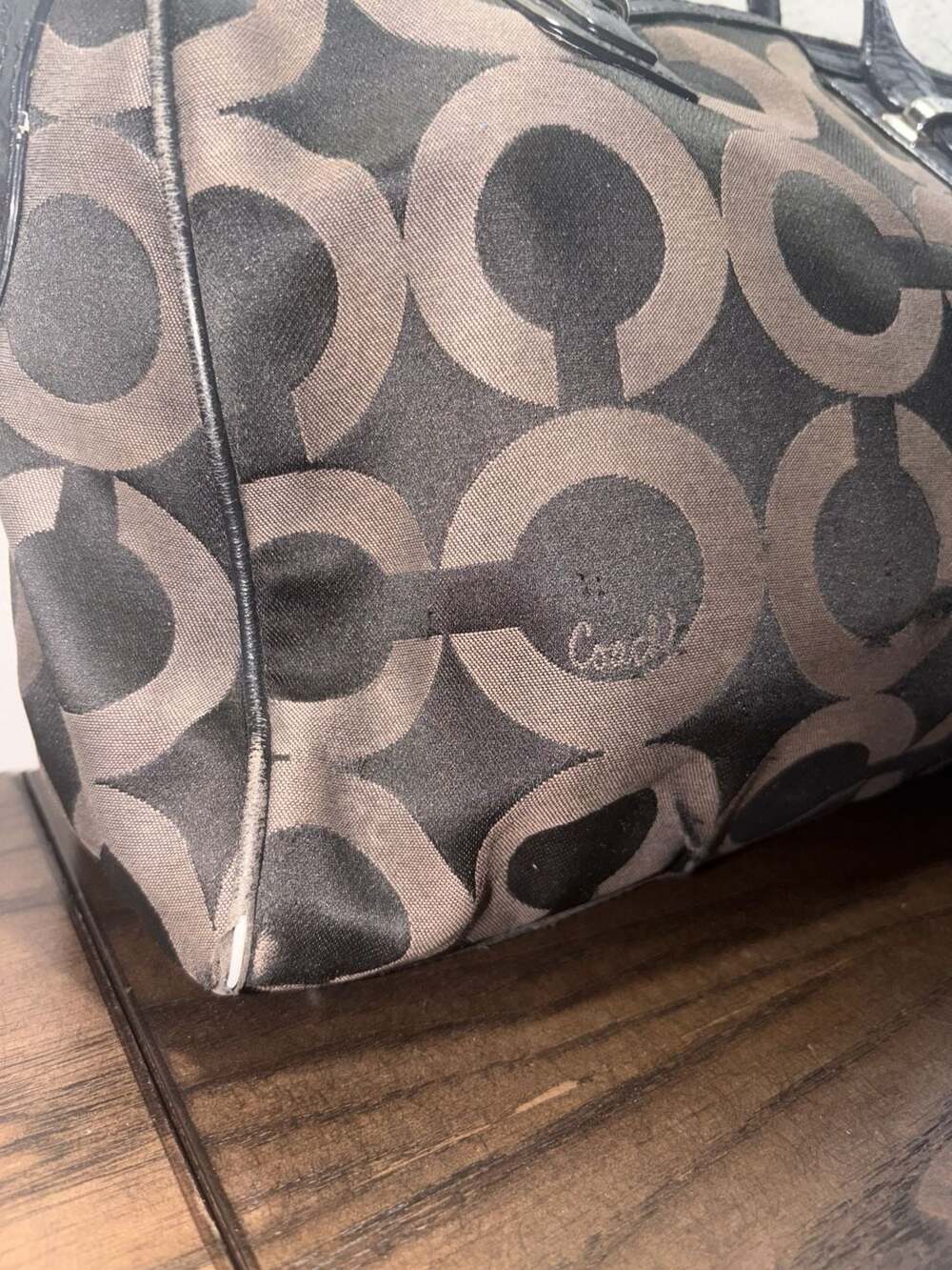 Coach Taylor Op Art Satchel Black and Charcoal Canvas Bag - Picture 3 of 10